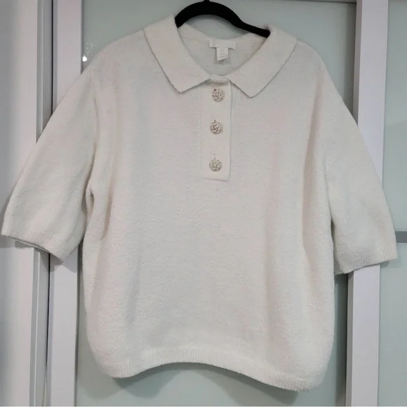 Rhinestone-button Fluffy Top - Picture 3 of 4